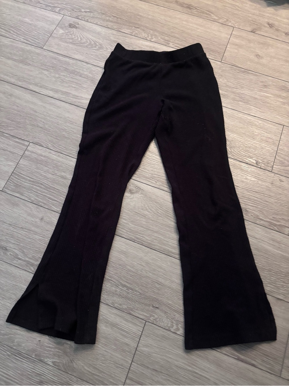 Old Navy Black Ribbed Flare Knit Pants with Side Slits